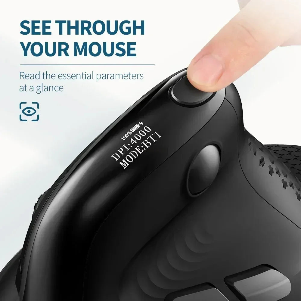 Wireless Bluetooth Delux M618XSD Seeker Ergonomic Vertical Mouse With Oled Screen 4000dpi Rechargeable Cover For Computer Office