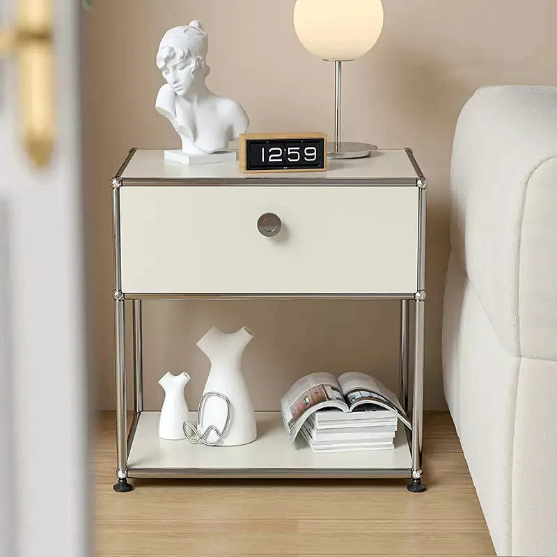 USM Medieval Nightstand Bedroom Modern Minimalist Shelf Module Storage TV Side Cabinet Stainless Steel Frame Bedside Table