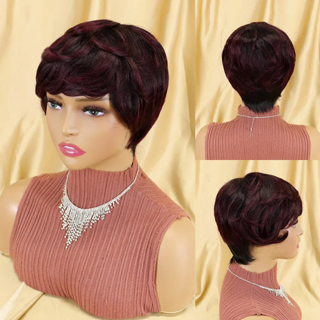 Straight Human Hair Wigs Short Bob Wig With Bangs Non Lace Front Wigs For Women Pixie Cut Wig Natural Color Full Machine Made