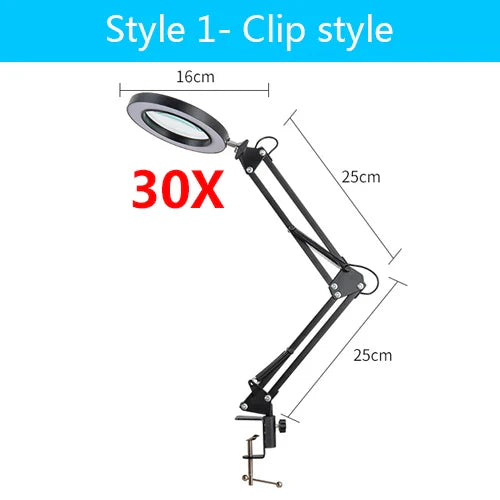 5x 30x Flexible Clamp-on Table Lamp with LED Light Third Hand Soldering Tool Desk Clamp USB Magnifier Welding/Reading Table Lamp