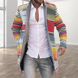 Durable Overcoat Men Skin-friendly Polyester Autumn Winter Rainbow Stripes Overcoat  Coat Open Front