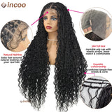 Boho Braided Lace Frontal Wig Wave Curly Goddess Locs Lace Front Braided Wig Pre-plucked With Baby Hair Synthetic Box Braids Wig