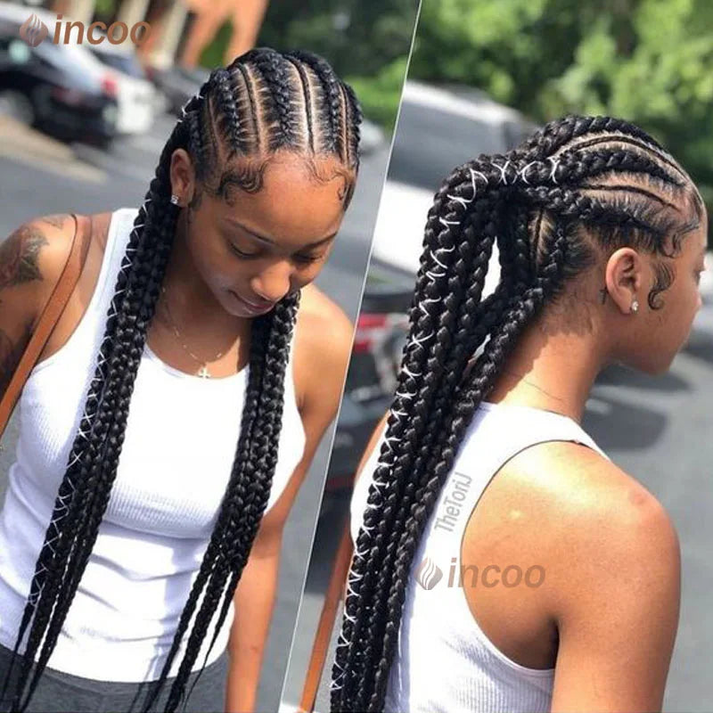 36" Full Lace Frontal Wigs For Women Cornrow Braided Wigs With Baby Hair Synthetic Wig Braide African Jumbo Knotless Braid Wig