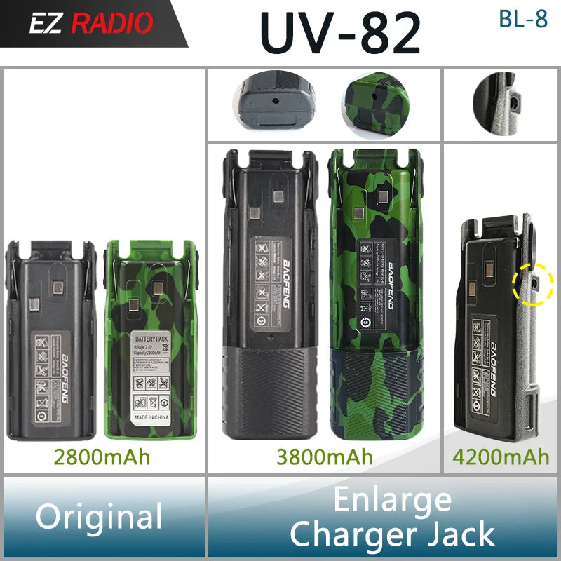 Baofeng UV 82 Battery BL-8 Walkie Talkies Ham Radio 2800mAh Enlarge 3800mah UV82HX Battery UV-8D UV-82HP UV-89 Radio Accessories