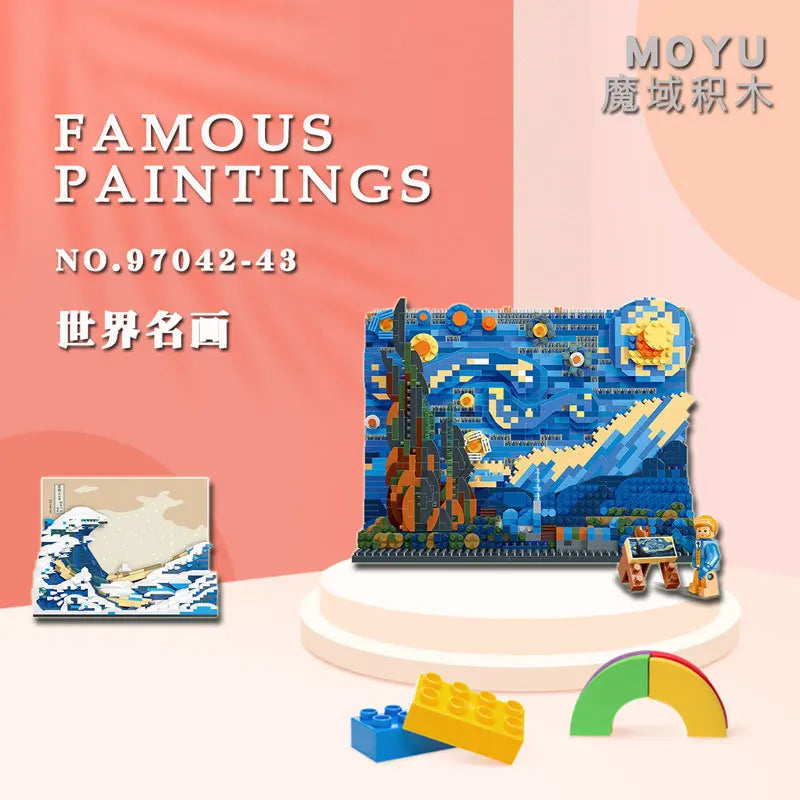 Creative Art Van Gogh Paintings The Starry Night MOC The Great Wave of Kanagawa Micro Building Blocks Education Toys Kids Gifts