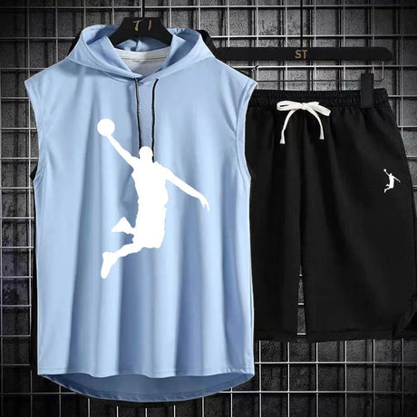 Summer Men's Two Piece Set CasualT-Shirt and Shorts Set Mens Sports Suit Fashion Short Sleeve Tracksuit Hooded T-shirt