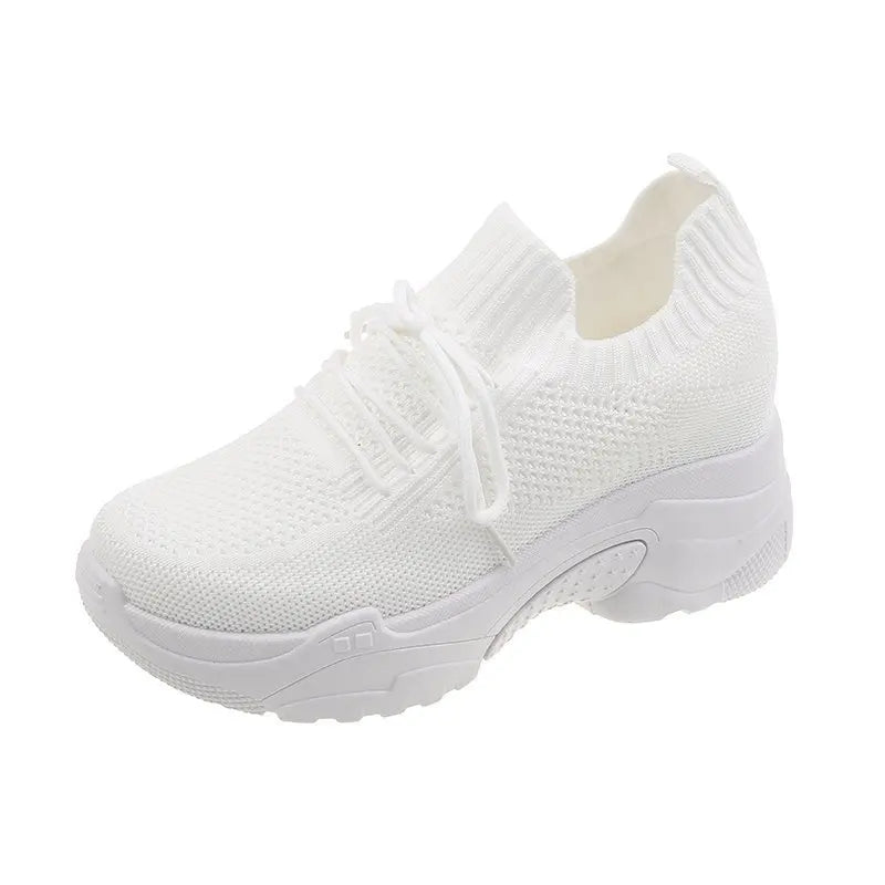 Hidden Heels White Women Spring Breathable Mesh Casual Platform Sneakers Surface Shoes 2023 New Thick Bottom Footwear Round Head