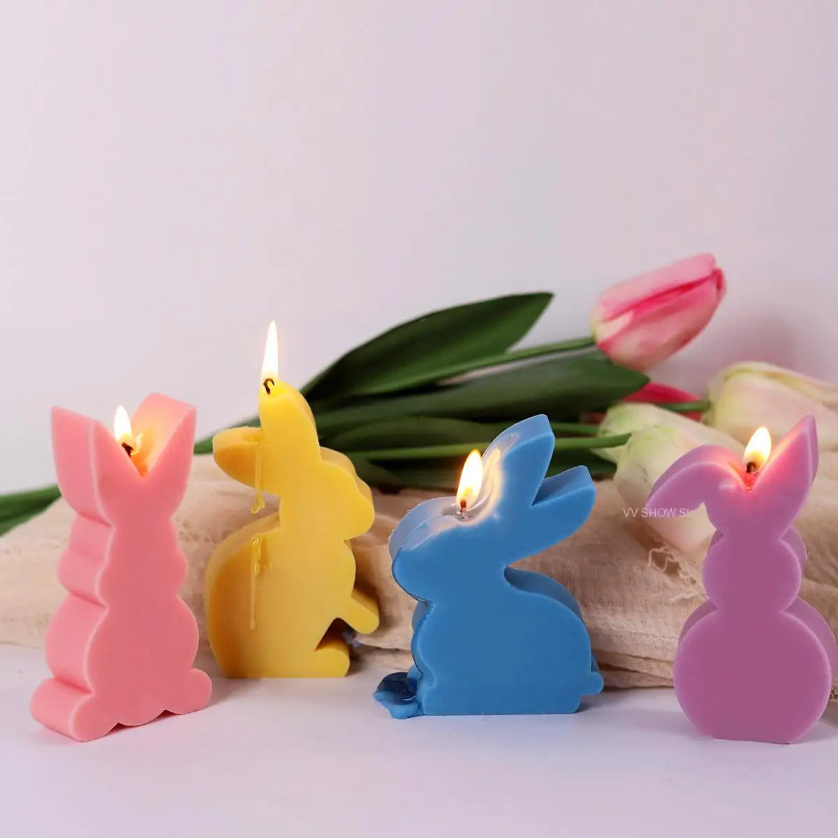 Cute Squatting Rabbit Silicone Mold 3D Animal Candle Scented Making Epoxy Mould DIY Handmade Easter Gift Baking Tools Home Decor