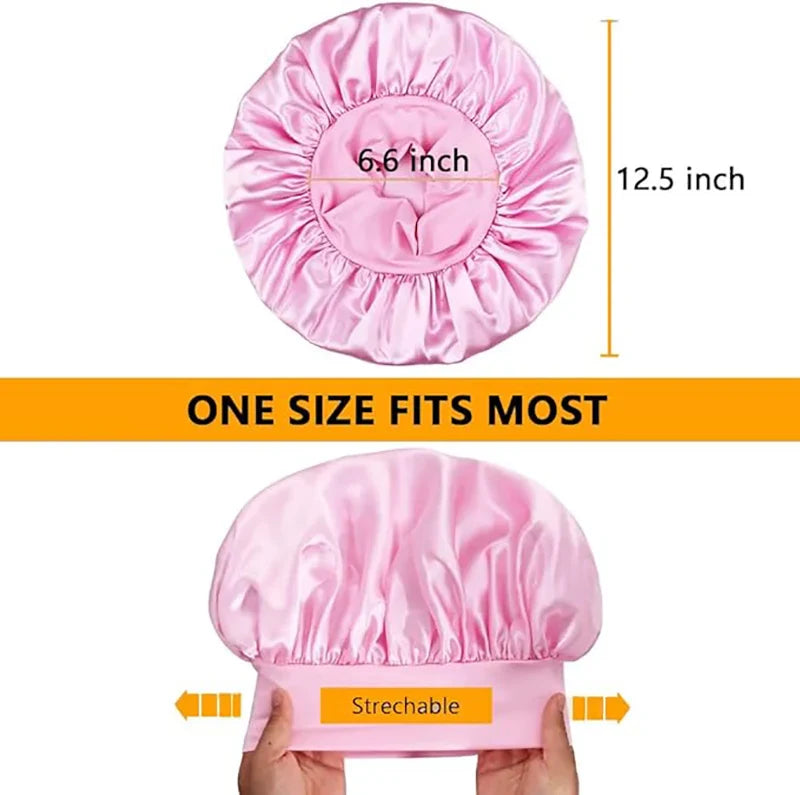 2PCS Mommy and Me set Elastic Band Satin Silky Bonnet Sleep Cap For Women Men Unisex Hair Care Bonnet Nightcap Satin Bath Cap