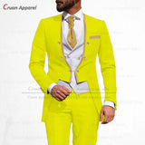 Latest Royal Blue Suit Men 3Pcs Slim Fit Wedding Best Man Groom Tuxedo Double Breasted Gold Trim Jacket Vest Pants Set Tailcoat