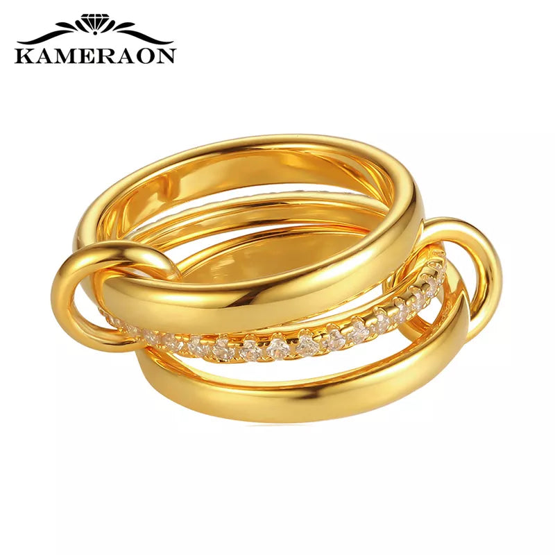 Kameraon Fashion Multilayer Stack AAA Zircon Rings for Women High Quality Shiny Fashion Gold Plated Jewelry Rings Wedding Gifts