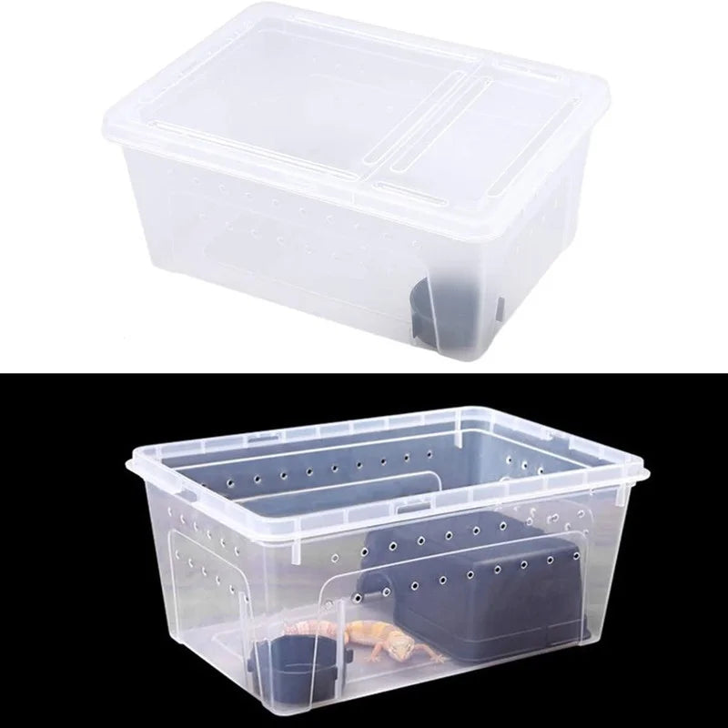 Large Terrarium Reptile Feeding Box with Bowl Lizard Spider Habitat Cage Hatching Container Clear Portable Plastic Pet House