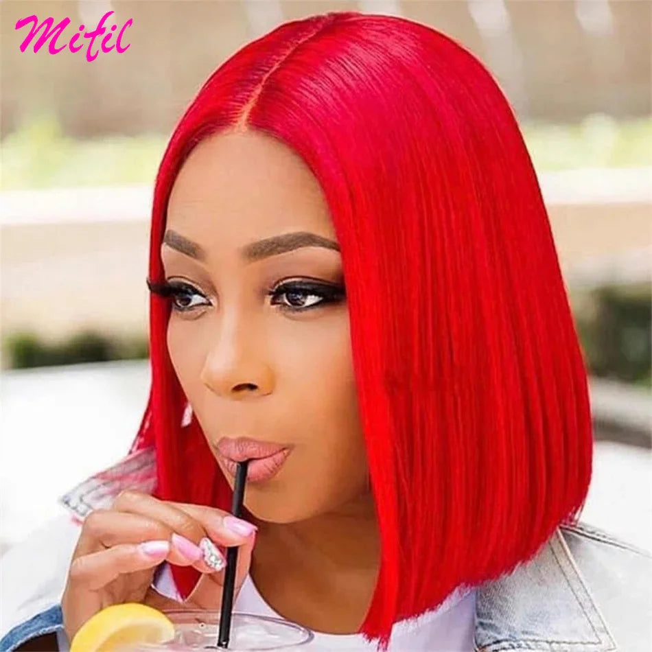 Burgundy Red Lace Front Human Hair Wigs For Women Pre Plucked HD Transparent Lace Straight Short Wigs Hot Red Bob Wig Glueless