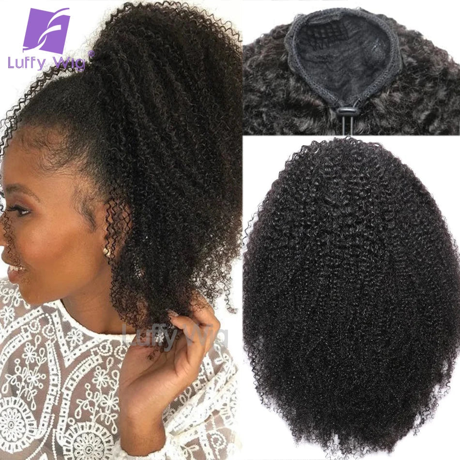 Afro Kinky Curly Drawstring Ponytail Human Hair Real Brazilian Remy Human Hair Ponytail Clip In Extensions Bundles 120g Luffy