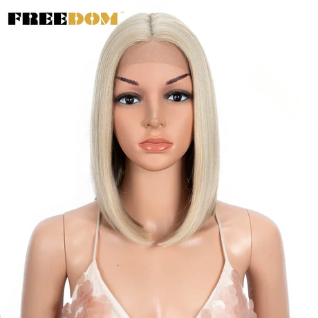 FREEDOM Straight Synthetic Lace Wigs Short Bob Ombre Blue Colorful Wigs For Black Women Cosplay Wigs Middle Part Lace Wig