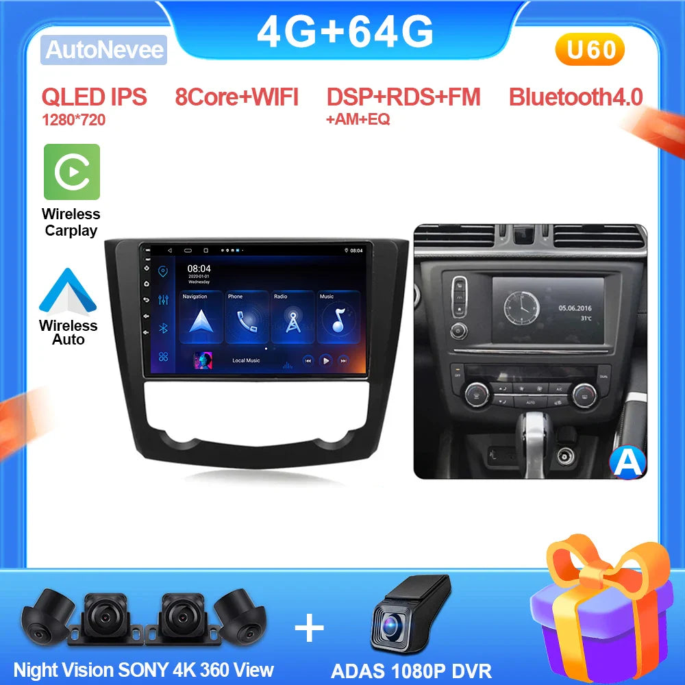 9 Inch Carplay Android Radio For RENAULT KADJAR 2015 - 2019 Intelligent System 8 core Multimedia Player Touch Screen 5G Display