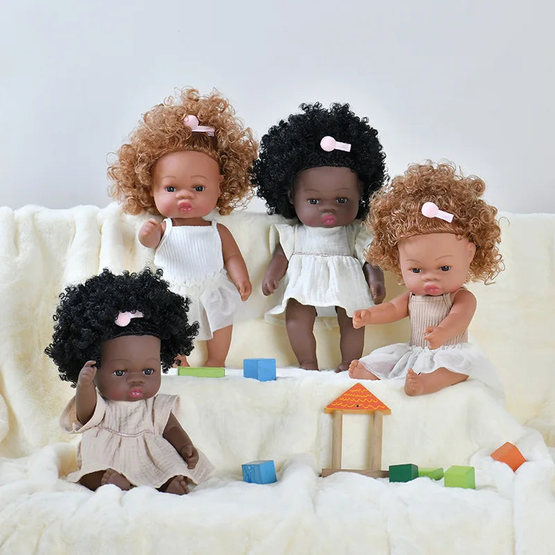 35cm Newborn Reborn African Doll Baby Simulation Soft Vinyl Children Lifelike Toys Christmas Birthday Toys Dolls for Babies