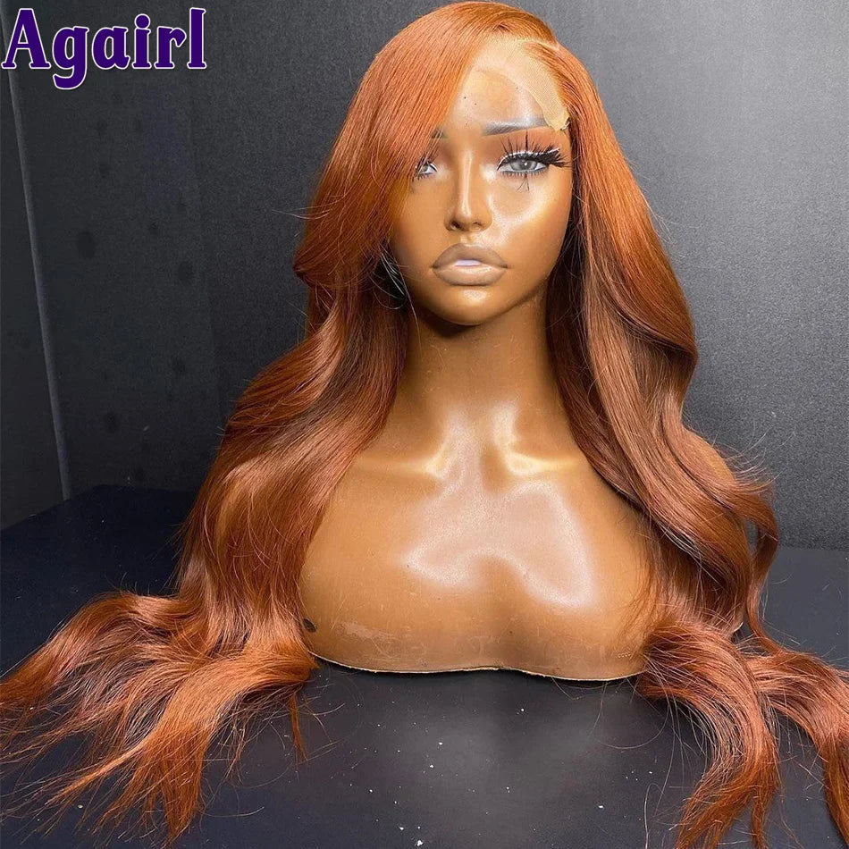 28 30 Inch Copper Brown 13X6 Lace Front Body Wave Human Hair Wigs Dark Orange Brown #350 Transparent Lace Frontal Wigs for Women