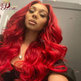 Red Lace Front Wig Human Hair Body Wave 13x6 Transparent Lace Frontal Wig Red Burgundy Remy Human Hair Pre Plucked 34 inches