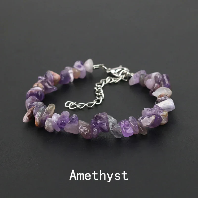 Natural Crystal Gemstone Irregular Energy Stone Bracelet Beads Chips Jewelry Amethys Aquamarine Rose Quartz Bracelets for Women