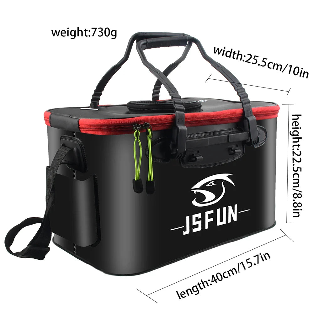 30/40/50CM Folding Fishing Bait Bucket Collapsible Fish Protection Bucket Live Fish Container with Side Pockets and Zipper Tank