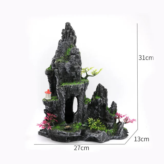 Fish Tank Plant Rockery Multi-style Aquarium Decoration,Resin Artificial Building Cave Aquarium Landscaping Ornament Decor