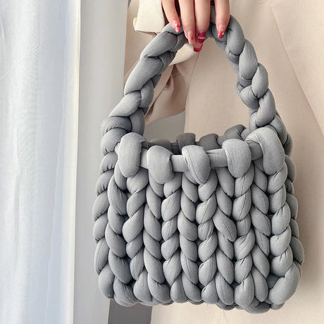 Ladies Casual Bag Hand-woven Shopping Bag Icelandic Wool Fashion Soft Shoulder Diy Handbag Self-woven Homemade Crochet Bag