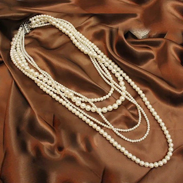 Korea Fashion 5 layers Long Sweater Chain Necklace for Women Party Pearls  Jewelry Collares De Moda 2018