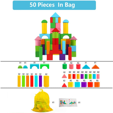 Wooden Building Blocks Set with Storage Bag Wooden Toys for Kids Assembled Building Blocks Early Educational Toys for Children