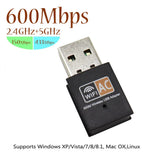 USB WiFi Adapter 600Mbps 2.4GHz 5GHz WiFi Antenna 802.11b/n/g/ac Dual Band Mini Wireless Computer Network Card Receiver