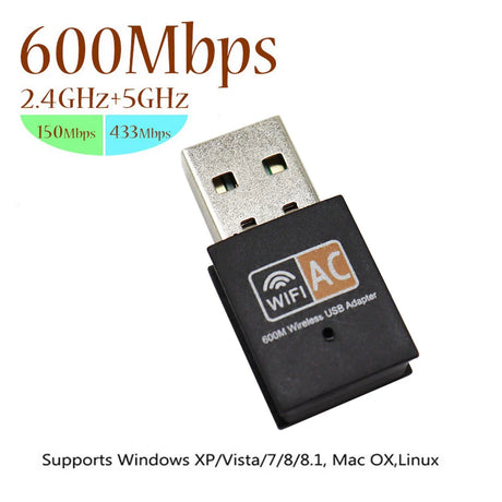 USB WiFi Adapter 600Mbps 2.4GHz 5GHz WiFi Antenna 802.11b/n/g/ac Dual Band Mini Wireless Computer Network Card Receiver