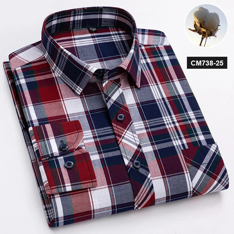 New in shirt 100%cotton long-sleeve shirts for men thin slim fit formal plain shirt plaid designer tops office elegants clothes