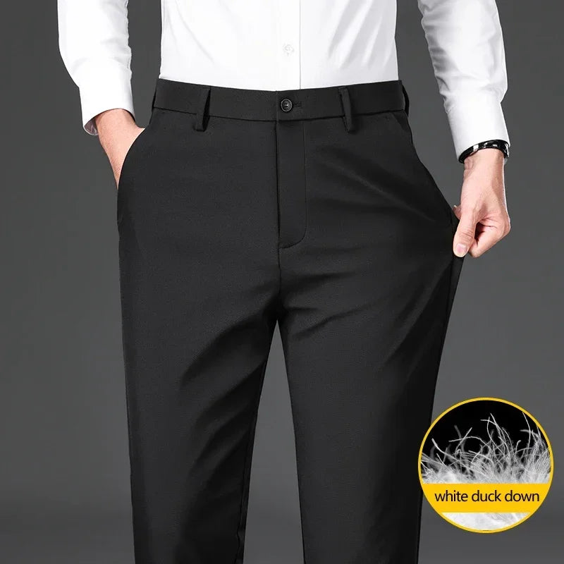 Winter Light and Warm Down Casual Pants High Quality Business Fashion Solid Color Straight Stretch Trousers Black Dark Gray