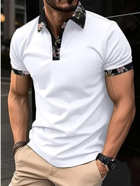 2023 Fashion Men's Short Sleeve Polo Shirt Man Plaid Collar POLO Tee Male Casual Collar T-Shirt Clothing