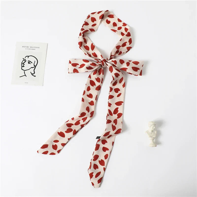 Long Silk Skinny Scarf Women Neck Hair Band Solid Printed Foulard Neckerchief Hairscarf Female Fashion  Handle Ties Ribbon