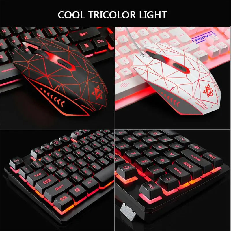 4Pcs/Set K59 Mechanical Wired USB Keyboard Illuminated Gaming Mice Mouse Pad Mat Headphone for Home Desktop Computer Kit