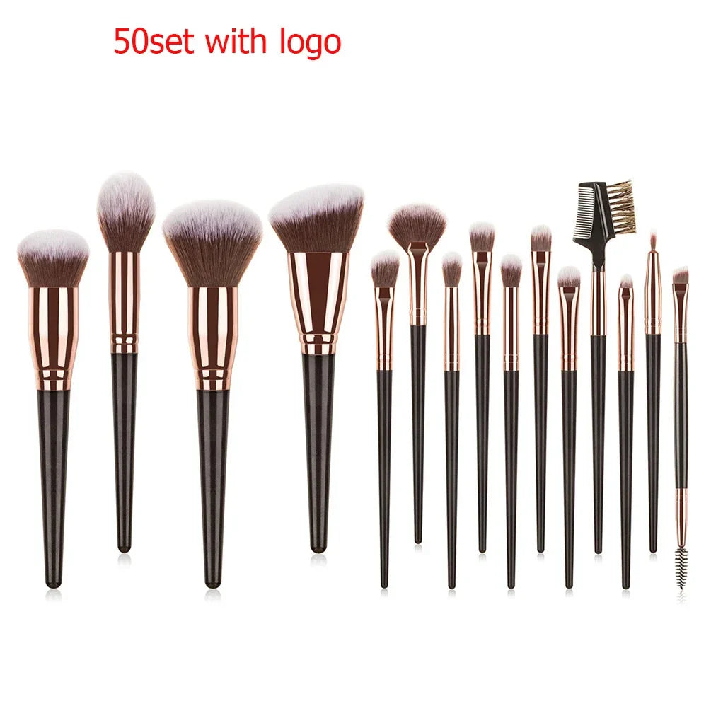 Private Label 15pcs Makeup Brushes Set Custom Bulk Soft Brushes-black Gold Strong Powder Grasping Power Beauty Make Up Tools