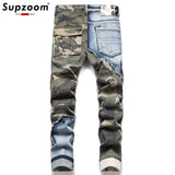 Supzoom 2023 New Arrival Top Fashion Hot Sale Ulzzang Autumn And Winter Stonewashed Camouflage Patchwork Jeans Men