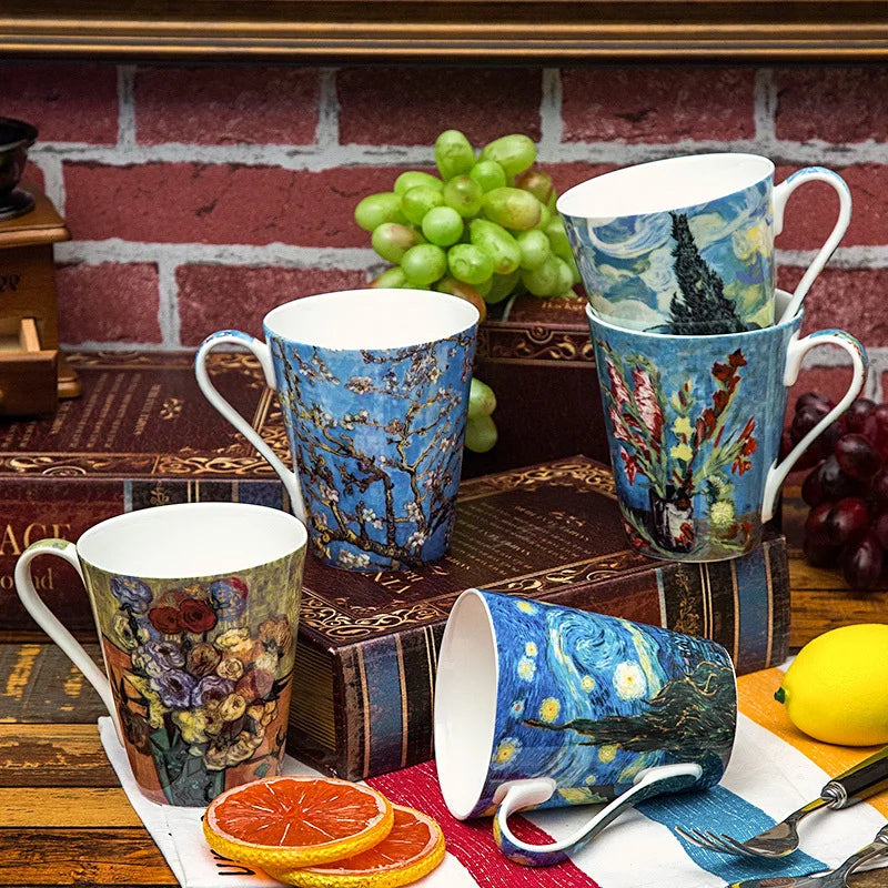 Fine Bone China 400ml Breakfast Coffe Cup Hot Water Mug Wedding Birthday Christmas Gift Van Gogh Drinkware Coffeeware Teaware