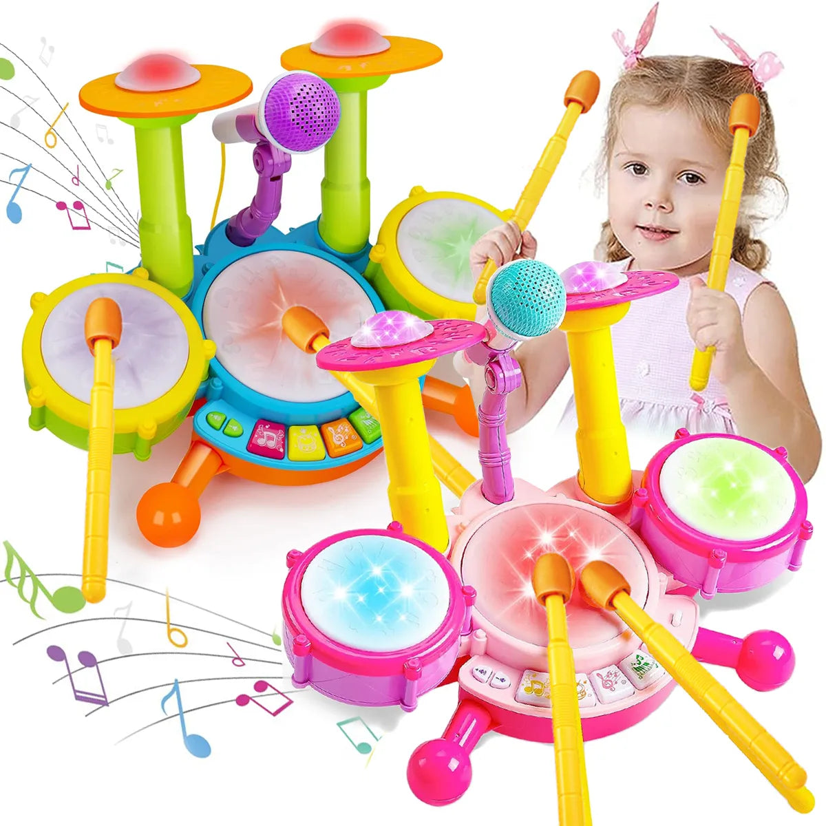 Kids Drum Set Toddlers Musical Baby Educational Instruments Toys for Toddlers Girl Microphone Learning Activities Gifts