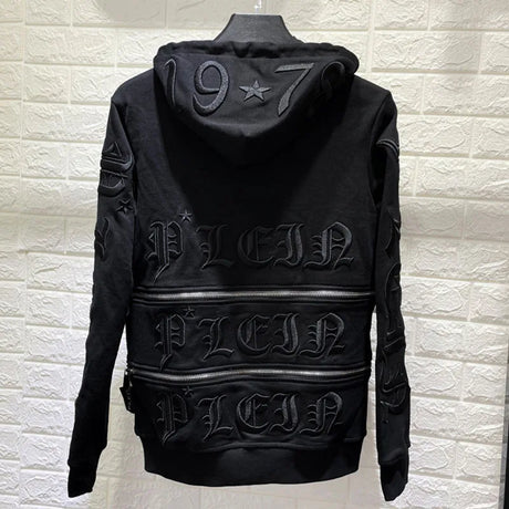 Men's Hoodie Letters Embroidered Zipper Hooded Cardigan Jacket Pure Cotton Spring Autumn Sweatshirt Coat