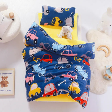 3pcs Cartoon Cotton Crib Linen Kit Baby Coral Fleece Bedding Set Includes Pillowcase Bed Sheet Duvet Cover Without Filler  CP11