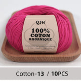 QJH 10PCS 100% Organic Cotton Yarn Pure/Mixed Color Yarn, Knitting Yarn - Crochet Yarn Soft 10 Strands Hank Yarn Machine Washabl