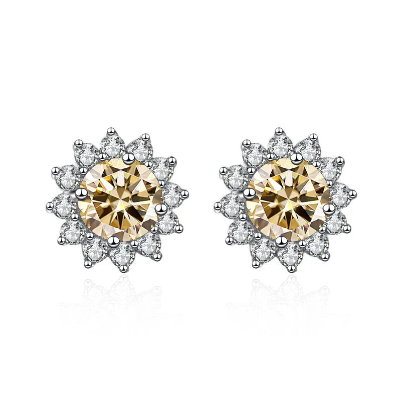 JoyceJelly 1 carat D Color Moissanite Diamond Earrings S925 Sterling Silver Jewelry For Women Sunflower Shaped Ear-studs Wedding