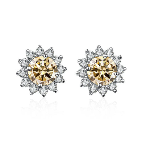 JoyceJelly 1 carat D Color Moissanite Diamond Earrings S925 Sterling Silver Jewelry For Women Sunflower Shaped Ear-studs Wedding