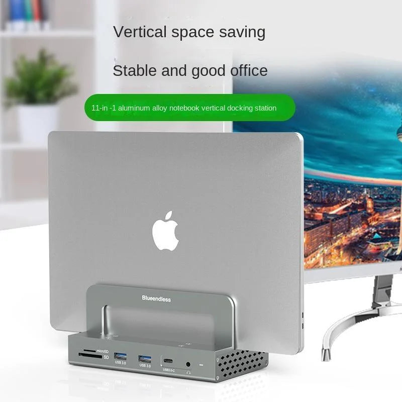 11 In 1 Aluminum Alloy Notebook Vertical Docking Station 4K 60Hz Hdmi-Compatible Type-C Usb 3.0 Adapter Pd 100W for Macbook Pro