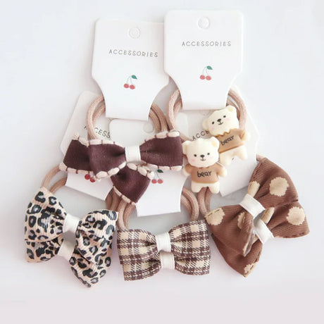 10Pcs/Lot  Children's Cute Headwear Hair Accessories Baby's Basic Bow Tie Band Set Small Scrunchie Kids Elastic Hair Ties