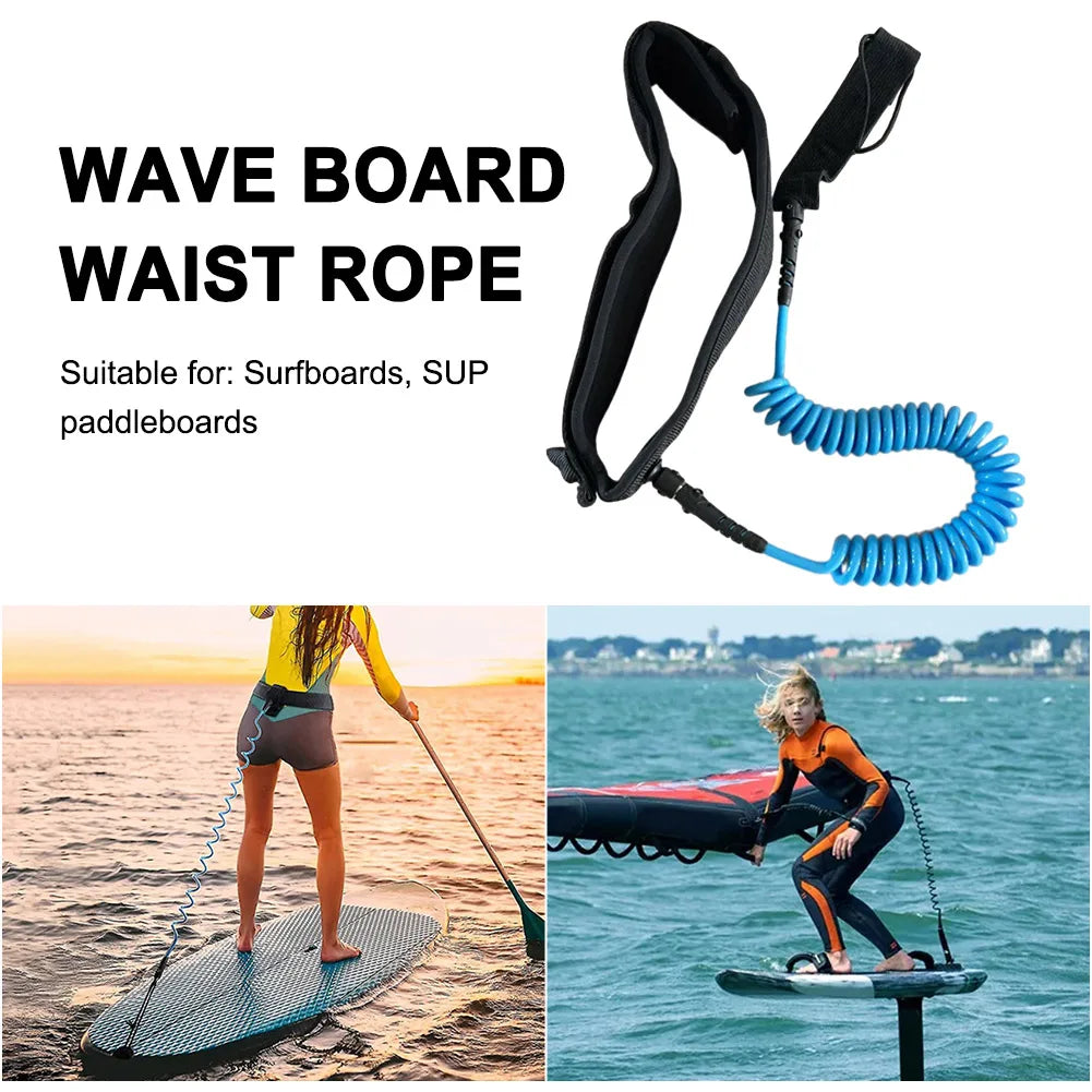 Coiled Leash Maximum Tensile Length Up To 10 Feet Surfboard Leash Surf Safety Waist Rope for Surfing Beginner Practicing Supply