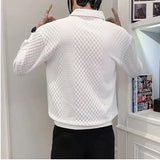 Argyle Plaid Print Long Sleeve Men Polo T Shirts Black White Mature Business Casual 2xl Oversized Pullover Fashion Harajuku Tops