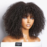 Short Curly Afro Wigs With Bangs For Black Women Human Hair Afro Kinky Curly Wig Highlight Glueless Full Machine Wig 250 Density